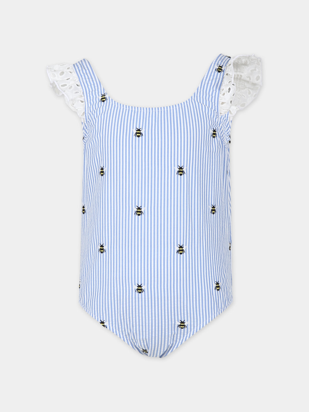 Light blue swimsuit for girl with bees